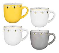 Bloomingtons Direct New Premium Quality Set of 4 Bee Happy Printed Mugs Tea Coffee Cups N-22