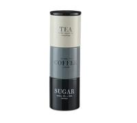 Bloomingtons Direct Set of 3 Stacking Kitchen Canisters Tea Coffee Sugar, Glossy Ceramic Canisters with Labels, Air Tight Kitchen Storage Jars Set