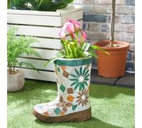 Bloomingtons Direct Single Mosaic Wellington Boot Shaped Indoor Plant Boot Plant Pot Indoor/Outdoor Plant Pot Herb Seedling Bulb Flower Pot Planter with Happy Easter Garden Planter Gardening Gift
