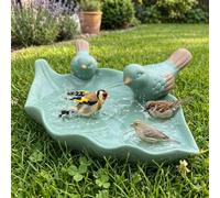 Bloomingtons Direct Small Bird Bath Feeder Leaf Dish Bird Feeder Wild Bird Nutfeeder Garden Decoration Pedestal Base Wild Bird Feeder Dish Bath with 2 Robin Statue