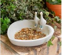 Bloomingtons Direct Small Bird Bath Feeder Resin Heart Shape Dish Bird Feeder Wild Bird Nutfeeder Garden Decoration Pedestal Base Wild Birds Feeder Dish Bath with 2 Duck Statues