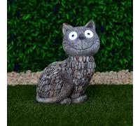 Bloomingtons Direct Solar LED Eyed Cat Statue Ornament With Stone Effect, Garden Ornaments Outdoor Animals Free Standing Cat with Light Up Eyes Solar Powered Figurine Garden Statue Cat Sculpture