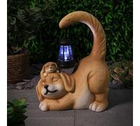 Bloomingtons Direct Solar Powered Dog Garden Ornament with Hanging Lantern Decorative Light Dog & Puppy Statue Solar Powered Yard Lamp for Patio, Pathway Large Waterproof Figurine