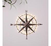 Bloomingtons Direct Solar Powered LED Metal Compass Wall Hanging Plaques, Light Up Round Metal Compass Art Wall Decor for Garden Outdoor Decoration