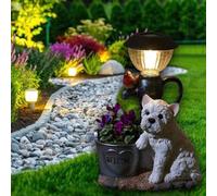 Bloomingtons Direct Solar Powered Westie with Robin Light Hand-Painted Lantern Westie Dog Ornament with Plant Planter Bucket Automatic Solar Garden Light Outdoor 6-8Hr Output
