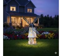 Bloomingtons Direct Solar Powered Windmill Decoration with LED Lights, Rotating Blades Light Up Windmill, Garden Decoration, Freestanding, Automatic ON/OFF Windmill Ornaments Yard, Lawn and Garden