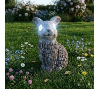 Bloomingtons Direct Solar Rabbit Statue Ornament With Stone Effect, Light Up Eyes Rabbit Garden Ornaments Outdoor Free Standing Solar Powered Figurine Garden Statue Rabbit Figurine Sculpture