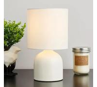 Bloomingtons Direct White Ceramic Base Fabric Shade Table Lamp Bedroom Night Light E14 SES Cap H24cm Dia14cm
