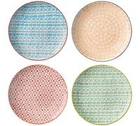 Bloomingville Ceramic 10'' Dinner Plates Carla Express - colorful Serving Dish with Pattern Dia 10'', orange blue green red, Stoneware, Set of 4 Styles
