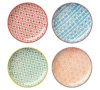 Bloomingville Ceramic 6.25'' Plates Carla Express - for Cake, Breakfast Dia 6.25'' Set of 4 Styles, Stoneware, red blue green orange