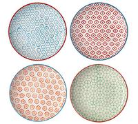 Bloomingville Ceramic 6.25'' Plates Emma - for Cake, Breakfast Dia 6.25'' Set of 4 Styles, Stoneware, green blue red orange