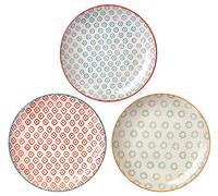 Bloomingville Ceramic 8'' Accent Plates Emma - colorful Dish for Dinner, Dessert, Appetizer, Salad Dia 8'', blue red green, Stoneware, Set of 3 Styles