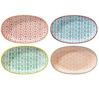 Bloomingville Ceramic Oval Serving Plates Carla Express - serving dish L 8.5'' W 5'' Set of 4 Styles, Stoneware, red blue green orange