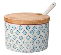 Bloomingville Ceramic Salt Jar with Lid/Spoon Patrizia - colorful Salt Jar pot dish for jam mustard Size Ø 10 cm Dia 4'' H 2.75'' - content 8.75 fl oz - content 250 ml, Stoneware, blue