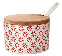 Bloomingville Ceramic Salt Jar with Lid/Spoon Susie - colorful Salt Jar pot dish for jam mustard Size Ø 10 cm Dia 4'' H 2.75'' - content 8.75 fl oz - content 250 ml, Stoneware, red