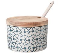 Bloomingville Ceramic Sugar Bowl with Lid/Spoon Kristina - colorful Salt Jar pot dish for jam mustard Size Ø 10 cm Dia 4'' H 2.75'' - content 8.75 fl oz - content 250 ml, Stoneware, blue