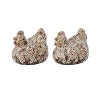Bloomingville Chicky Collection Stoneware Salt & Pepper Shaker Set, Brown, Hen-Shaped, Unique Mottled Glaze Finish, Food Approved, 20ml Capacity - Not Dishwasher or Microwave Safe