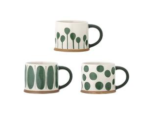 Bloomingville Creative Collection Linora Mug, Mug, Green, Stoneware, D 11 x H 8.5 cm, Set of 3, 450 ml