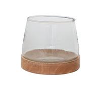 Bloomingville Glass Hurricane Mango Wood Base Vase, 7"