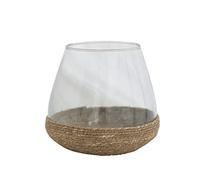 Bloomingville Glass Tealight Holder with Woven Base, Clear and Natural Vase