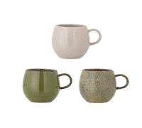 Bloomingville Green Stoneware Addison Set of 3 Mugs, 500 ml
