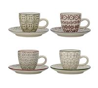 Bloomingville Karine Espresso Cups with Saucer, Red, Grey, Green, Ceramic, Set of 4 Cups with Saucers Unique Homeware Kitchenware Tableware Decor