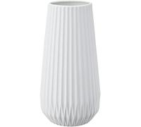 Bloomingville, Matte White Round Stoneware Fluted Vase with Embossed Lines