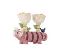 Bloomingville Missy Candle Holder, Multicoloured - Hand-Painted Cat Figure Made of 100% Stoneware, with Two Flower Shaped Candle Holders, L 20 x H 14.5 x W 6.5 cm
