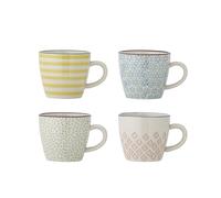 Bloomingville Patrizia Mugs, Set of 4, Hand-Painted Stoneware | Colourful, 280 ml, Diameter 7.5 cm, Dishwasher Safe, Scandinavian Design