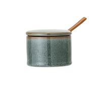 Bloomingville Pixie Salt Pot with Lid and Spoon Green Ceramic