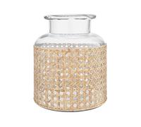 Bloomingville Round Glass Jar Vase with Decorative Cane Sleeve, Clear and Natural