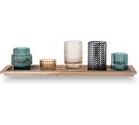 Bloomingville Sanga Lantern Set - Wooden Tray with 5 Coloured Glass Votive Glas