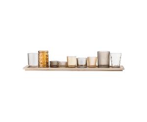 Bloomingville Sanga tray with candle holders 10 pieces Brown