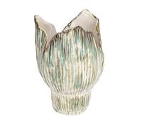 Bloomingville Stoneware Pleated Sculptural Vase with Reactive Glaze, Green and White