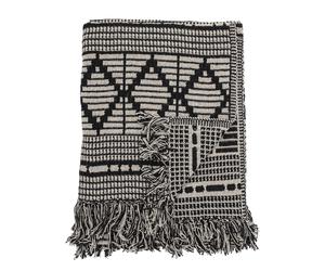 Bloomingville Throw Blanket, Black Cotton, Cozy Home Decor, Soft