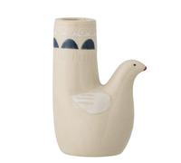 Bloomingville Trudy Collection White Stoneware Candle Holder, Hand-Painted Unique Bird Design, Ideal for Home Decor, Fits 2.2cm Diameter Candles, D8.5xH11.5 cm Size