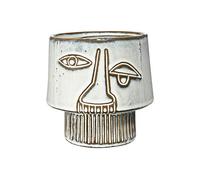 Bloomingville White Stoneware Vase with Abstract Face Design & Reactive Glaze Finish (Each one will vary)