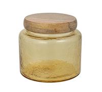Bloomingville, Yellow Hammered Glass Jar with Mango Wood Lid, Whitewashed, Medium