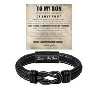 Bloomique Gifts To My Son Bracelets, Forever Linked Together Braided Leather Bracelet Gifts for Men Knot Leather Personalized Bracelets from Mum Dad Birthday Graduation Keepsake
