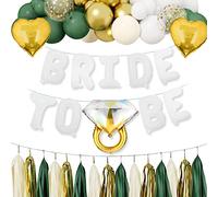BLOOMIWIN Hen Party Decorations Green Gold and White - Green Bride To Be Balloons Kit Hen Do Accessories Sage Green and Gold Bridal Shower Bachelorette Party Decorations Balloons with Tassels Garland