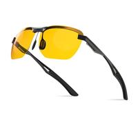 Bloomoak Night Driving Glasses Anti Glare for Men, Ultra Light Al-Mg Alloy Semi-Rimless Spring Hinge for Big Head,Polarized Night Vision Glasses for Driving Fishing (Midnight Black Frame)