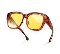 Bloomoak Polarized Night Driving Over Glasses/Fashion Oversized/Anti Glare for Women/Wrap Around Glasses/Driving (Square Tortoiseshell Frame)