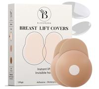 BLOOMORA Nipple Covers for Women with Lift - Sticky Silicone Breast Lift Pasties - Reusable, Invisible & Adhesive Boob Covers with Pull Tab - Size 1 (C-D Cups) - Crème