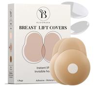 BLOOMORA Nipple Covers for Women with Lift - Sticky Silicone Breast Lift Pasties - Reusable, Invisible & Adhesive Boob Covers with Pull Tab - Size 1 (A-B Cups) - Caramel