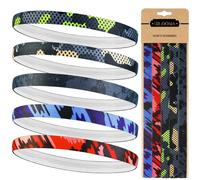 Blooms 5 Pcs Sports Headband, Non-Slip Head Bands Men & Women Elastic Silicone Grip Sweat Bands Unisex Boys Fashion Thin Hair Bands for Yoga, Football, Running, Tennis, Gym, Workout