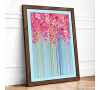 Blooms and Stripes Modern Framed Wall Art Print A1 (84.1×59.4cm) Walnut, Wall Decor for Living Room, Bedroom, Office & Home, Ready to Hang, Art Gift