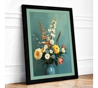 Blooms in Pale Blue Botanical Framed Wall Art Print A4 (29.7×21cm) Black, Wall Decor for Living Room, Bedroom, Office & Home, Ready to Hang, Art Gift