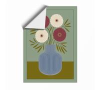 Blooms in Striped Vase Botanical Unframed Wall Art Print A4 (29.7×21cm), Wall Decor for Living Room, Bedroom, Office & Home, Art Gift