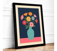 Blooms in Turquoise Modern Framed Wall Art Print A1 (84.1×59.4cm) Black, Wall Decor for Living Room, Bedroom, Office & Home, Ready to Hang, Art Gift