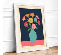 Blooms in Turquoise Modern Framed Wall Art Print A2 (59.4×42cm) White, Wall Decor for Living Room, Bedroom, Office & Home, Ready to Hang, Art Gift